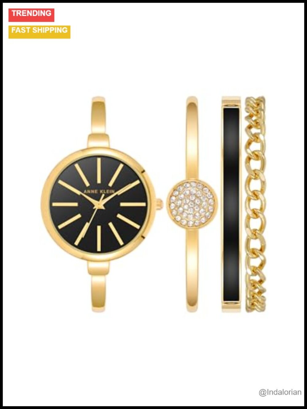 Anne Klein Gold-Tone Watch & Bracelet Set with Crystals Japanese Quartz